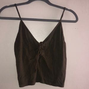 Olive Brandy Melville Tie Crop Tank Top